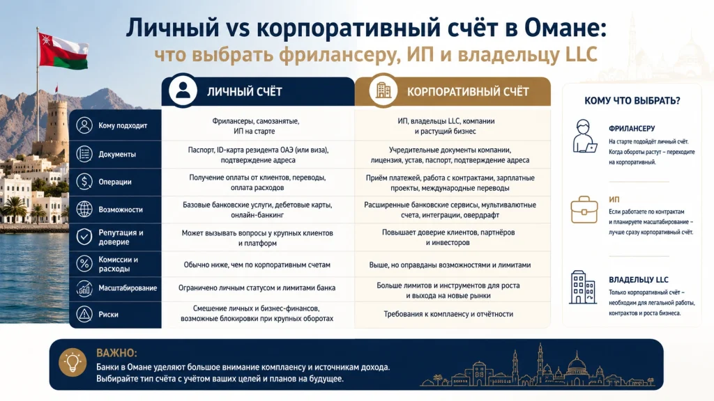 Личный vs корпоративный счёт в Омане что выбрать фрилансеру, ИП и владельцу LLC