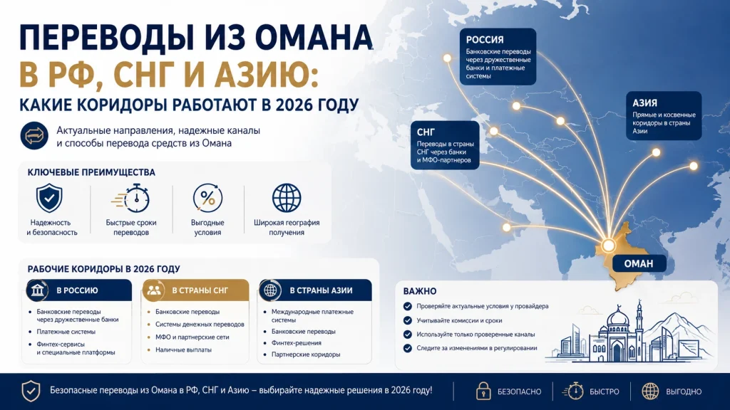 Переводы из Омана в РФ, СНГ и Азию: какие коридоры работают в 2026 году